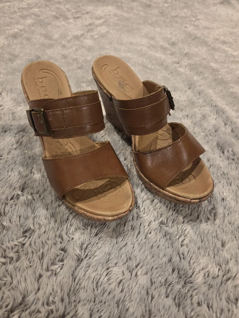 b.o.c. Tan Leather Double-Strap Wedge Sandals